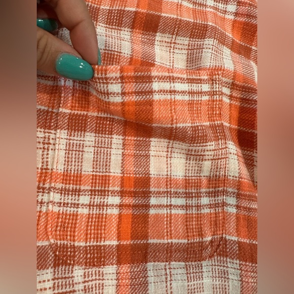 American Eagle Outfitters Orange Plaid Button Down Crop Top Blouse Size Medium - Picture 5 of 16